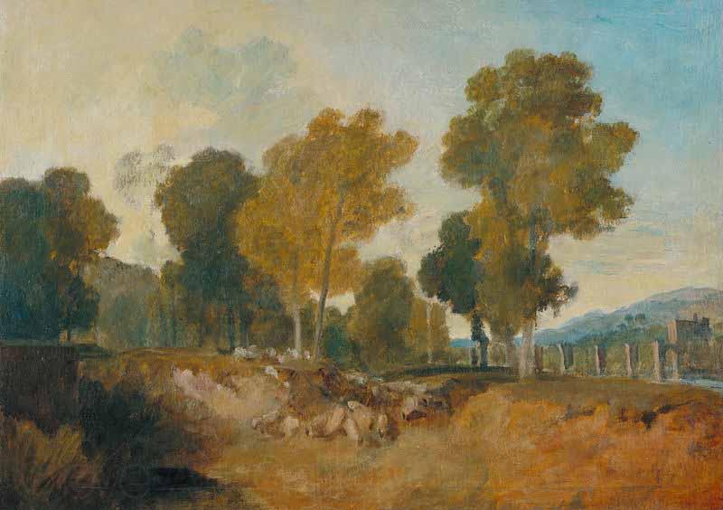 Joseph Mallord William Turner Trees beside the River, with Bridge in the Middle Distance Norge oil painting art